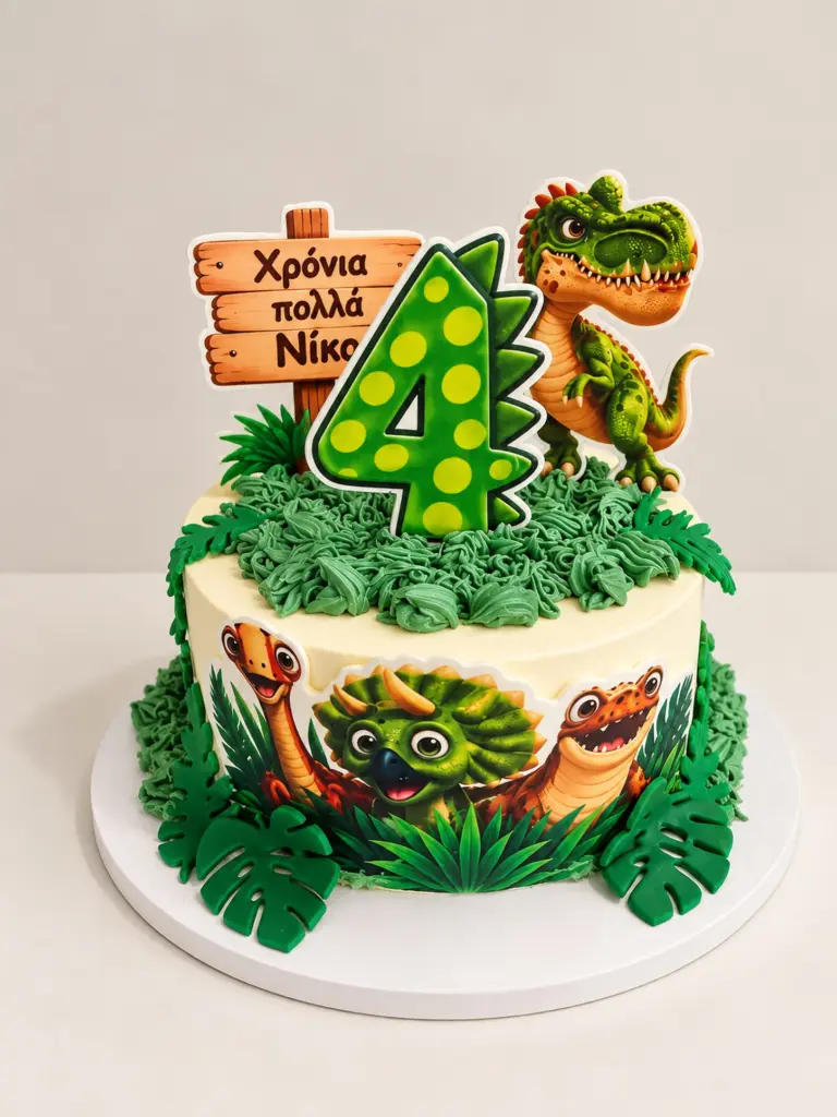 🦖 ROAR… ο Νίκος έγινε 4! 🌿 #milopastry #birthdaycake #dinosaur